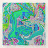 ライムグリーンカラフル抽象芸術レトロリキッドアート ガラスコースター (正面)