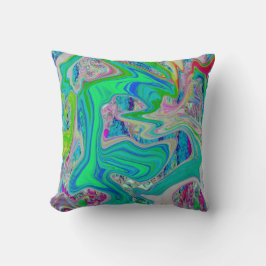 ライムグリーンカラフル抽象芸術レトロリキッドアート クッション