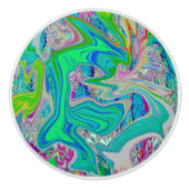 ライムグリーンカラフル抽象芸術レトロリキッドアート セラミックノブ (正面)