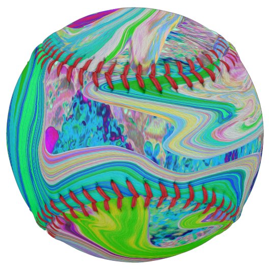 ライムグリーンカラフル抽象芸術レトロリキッドアート ソフトボール (正面)