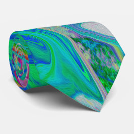 ライムグリーンカラフル抽象芸術レトロリキッドアート ネクタイ