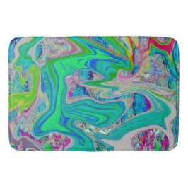 ライムグリーンカラフル抽象芸術レトロリキッドアート バスマット