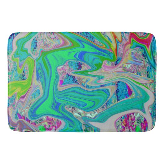 ライムグリーンカラフル抽象芸術レトロリキッドアート バスマット (正面)