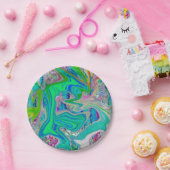 ライムグリーンカラフル抽象芸術レトロリキッドアート ペーパープレート (パーティー)