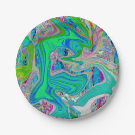 ライムグリーンカラフル抽象芸術レトロリキッドアート ペーパープレート