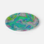 ライムグリーンカラフル抽象芸術レトロリキッドアート ペーパープレート (アングル)