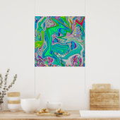 ライムグリーンカラフル抽象芸術レトロリキッドアート ポスター (キッチン)