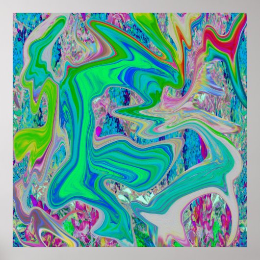 ライムグリーンカラフル抽象芸術レトロリキッドアート ポスター (正面)