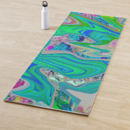 ライムグリーンカラフル抽象芸術レトロリキッドアート ヨガマット