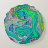 ライムグリーンカラフル抽象芸術レトロリキッドアート ラウンドクッション (裏面)