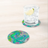 ライムグリーンカラフル抽象芸術レトロリキッドアート ラウンドペーパーコースター (インサイチュ)
