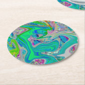 ライムグリーンカラフル抽象芸術レトロリキッドアート ラウンドペーパーコースター (アングル)