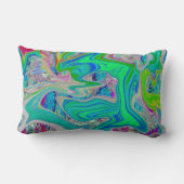 ライムグリーンカラフル抽象芸術レトロリキッドアート ランバークッション (裏面)