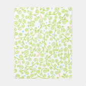 ライムグリーンカーリングつる植物 |花ガーリー柄 フリースブランケット (正面)