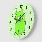 ライムグリーンキャット。 ラージ壁時計 (傾斜)