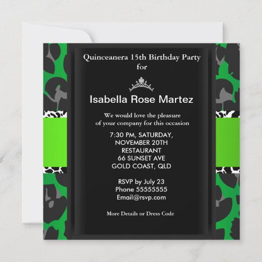 ライムグリーンキンセアニェラ15thパーティー写真 招待状 (裏面)