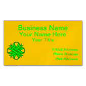 ライムグリーンクローバーリボンバイケネス・ヨンチ マグネット名刺 (正面)