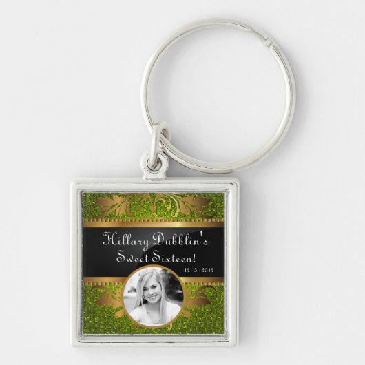 ライムグリーングリッターシークインディスコグリッツキーチェーン キーホルダー (正面)