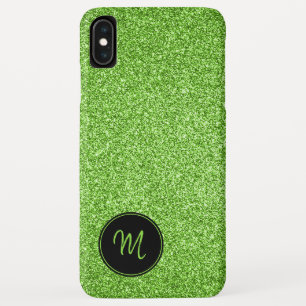 ライムグリーングリッターモノグラムミニマリストスパークリー iPhone XS MAXケース