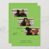 ライムグリーンコラージュ写真結婚式の日付を保存 セーブザデート (正面/裏面)