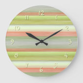 ライムグリーンコーラルオレンジ色の水の色のパターストライプン ラージ壁時計 (正面)