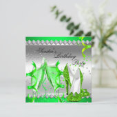 ライムグリーンシャンパングリッターシューズバースデーパーティー 招待状 (スタンド正面)