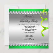 ライムグリーンシャンパングリッターシューズバースデーパーティー 招待状 (裏面)