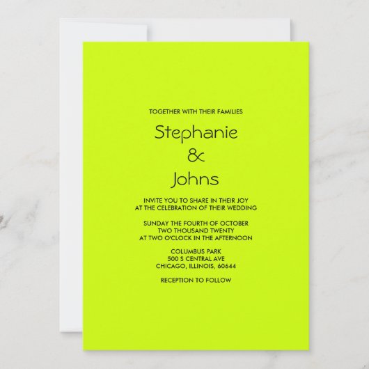 ライムグリーンシンプルブラックミニマルカラフル結婚 招待状 (正面)