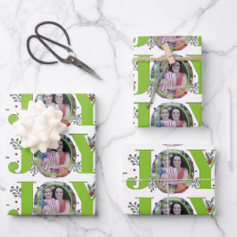ライムグリーンジョイとベリーのクリスマスホリデーフォト ラッピングペーパーシート