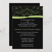 ライムグリーンスクロールズとリボン結婚式招待状 招待状 (正面/裏面)