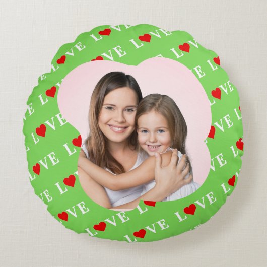 ライムグリーンスタイリッシュ愛 ラウンドクッション (正面)