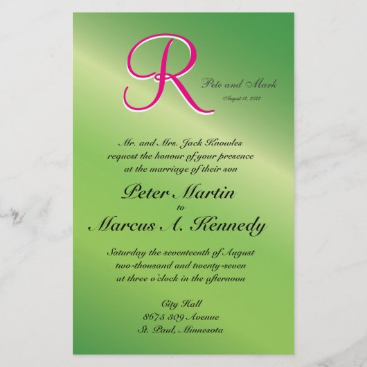 ライムグリーンスタイルズバジェット結婚式招待状 (裏面)