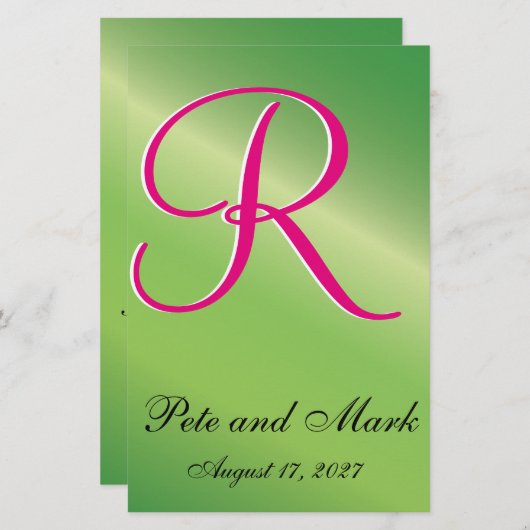 ライムグリーンスタイルズバジェット結婚式招待状 (正面/裏面)