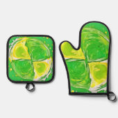 ライムグリーンスパイラル 鍋つかみ&鍋敷きセット (正面)