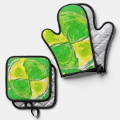 ライムグリーンスパイラル 鍋つかみ&鍋敷きセット (正面/裏面)