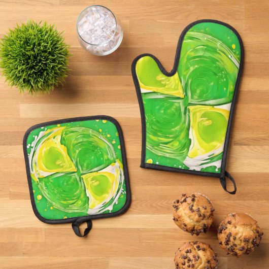 ライムグリーンスパイラル 鍋つかみ&鍋敷きセット (トップダウン)
