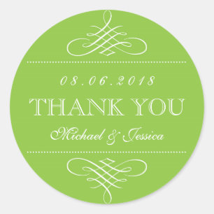 ライムグリーンスワーズカールオーナメント結婚式用シール ラウンドシール