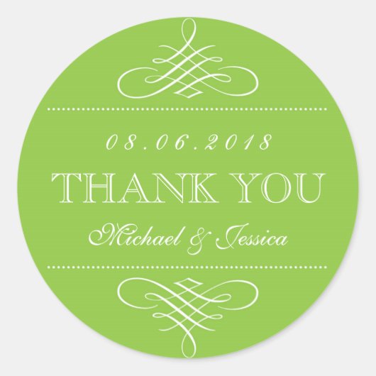 ライムグリーンスワーズカールオーナメント結婚式用シール ラウンドシール (正面)