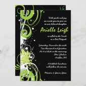 ライムグリーンスワール&スターズバルミツワー招待状 招待状 (正面/裏面)