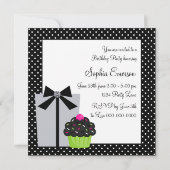 ライムグリーンゼブラケーキカップケーキ誕生日パーティー 招待状 (裏面)