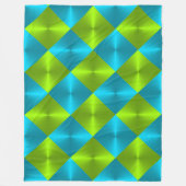ライムグリーンターコイズブルーダイヤモンドタイルパターン フリースブランケット (正面)