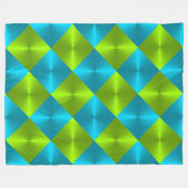 ライムグリーンターコイズブルーダイヤモンドタイルパターン フリースブランケット (正面(横))