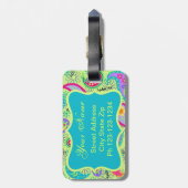 ライムグリーンターコイズモダンペイズリーモノグラム ラゲッジタグ (裏面縦)