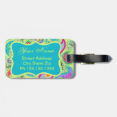 ライムグリーンターコイズモダンペイズリーモノグラム ラゲッジタグ (裏面横)