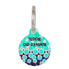 ライムグリーンターコイズ抽象芸術パターン ペット ネームタグ