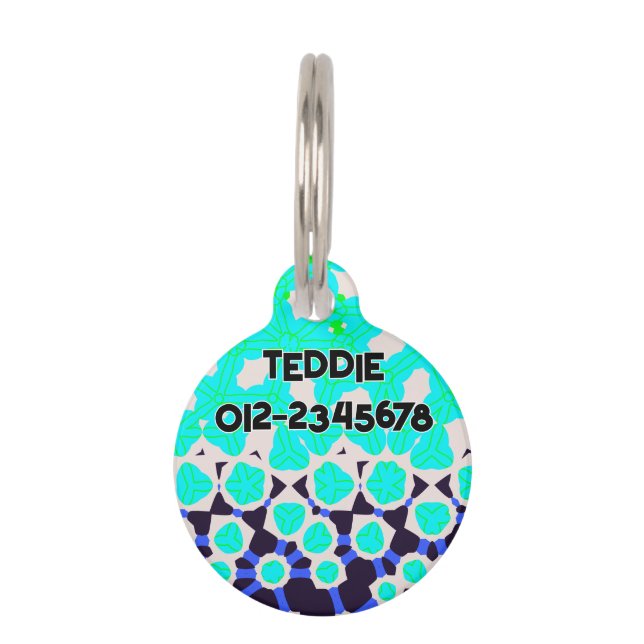 ライムグリーンターコイズ抽象芸術パターン ペット　ネームタグ (正面)