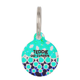 ライムグリーンターコイズ抽象芸術パターン ペット　ネームタグ