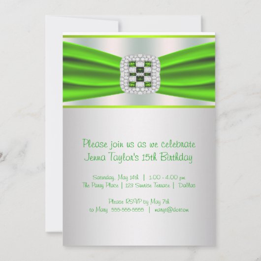 ライムグリーンダイヤモンドガールズ15thバースデーパーティー 招待状 (裏面)