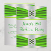 ライムグリーンダイヤモンドガールズ 15歳の誕生日パーティー 招待状 (正面/裏面)