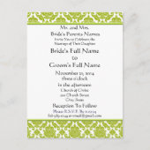 ライムグリーンダマスクオンホワイト結婚式招待状 インビテーションポストカード (正面)